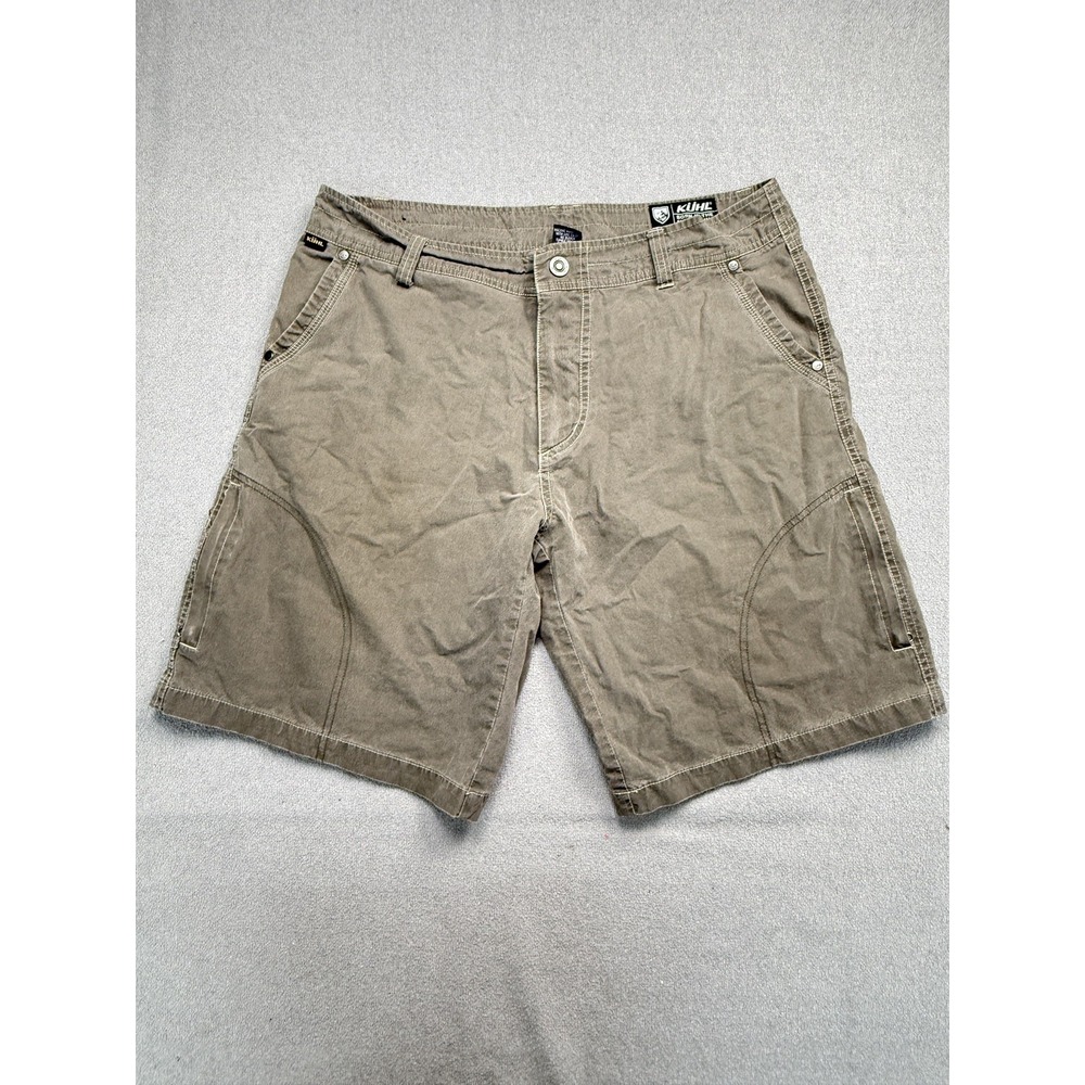 Kuhl Mens Khaki Green Hiking Carpenter Cargo Shorts Size 38 Canvas Outdoor